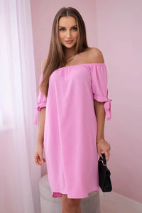 Dress tied on the sleeves 3320 / – Pink || Light цвет / color | Lexline Fashion
