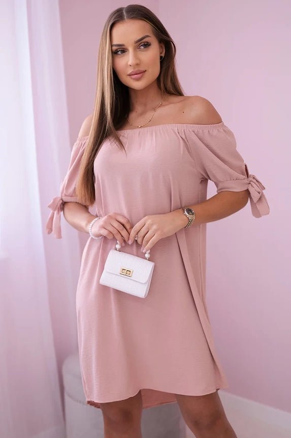 Dress tied on the sleeves 3320 / – Powder цвет / color | Lexline Fashion