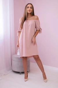 Dress tied on the sleeves 3320 / – Powder цвет / color | Lexline Fashion