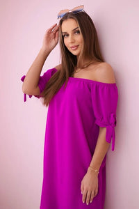Dress tied on the sleeves 3320 / – Purple || Dark цвет / color | Lexline Fashion