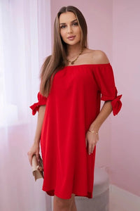 Dress tied on the sleeves 3320 / – Red цвет / color | Lexline Fashion