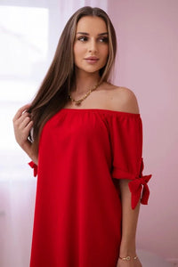 Dress tied on the sleeves 3320 / – Red цвет / color | Lexline Fashion