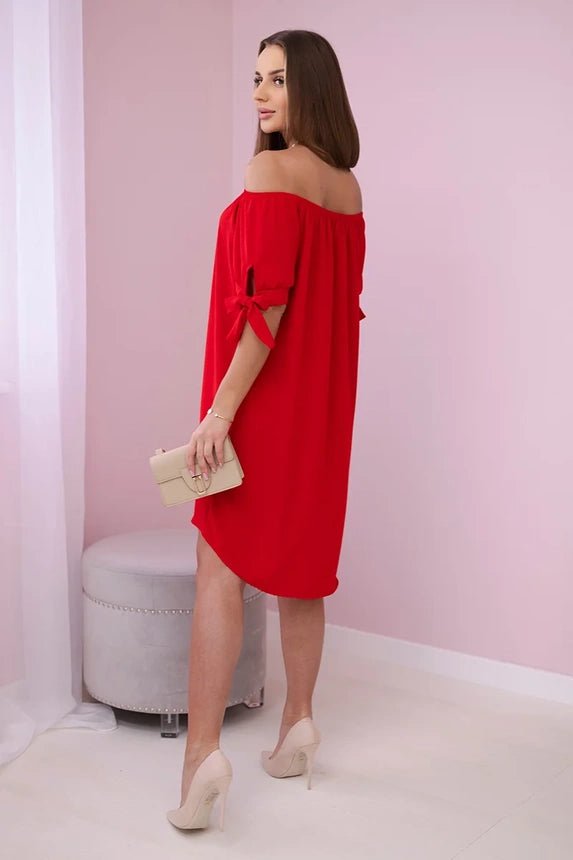 Dress tied on the sleeves 3320 / – Red цвет / color | Lexline Fashion