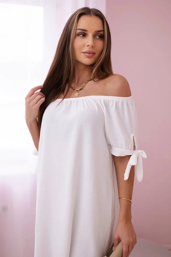 Dress tied on the sleeves 3320 / – White цвет / color | Lexline Fashion