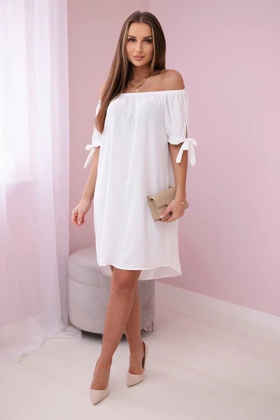 Dress tied on the sleeves 3320 / – White цвет / color | Lexline Fashion