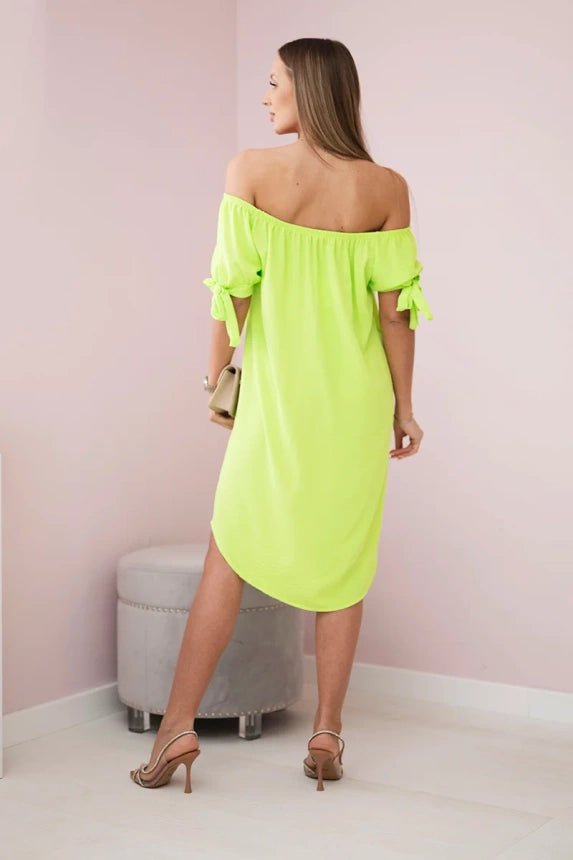 Dress tied on the sleeves 3320 / – Yellow || Neon цвет / color | Lexline Fashion