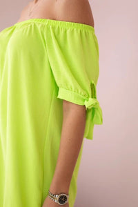 Dress tied on the sleeves 3320 / – Yellow || Neon цвет / color | Lexline Fashion