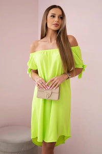 Dress tied on the sleeves 3320 / – Yellow || Neon цвет / color | Lexline Fashion
