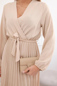 Dress tied with a pleated hem 1027M / – Beige цвет / color | Lexline Fashion
