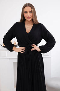 Dress tied with a pleated hem 1027M / – Black цвет / color | Lexline Fashion