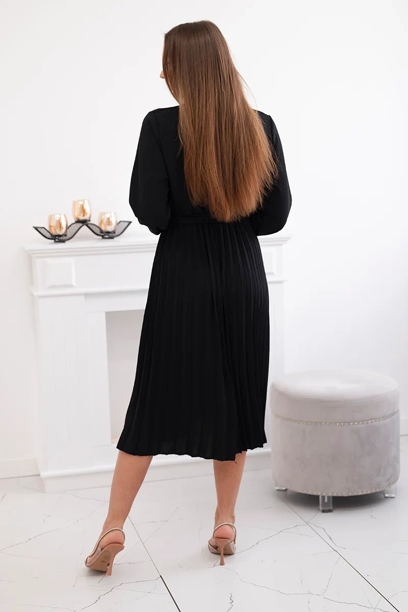 Dress tied with a pleated hem 1027M / – Black цвет / color | Lexline Fashion
