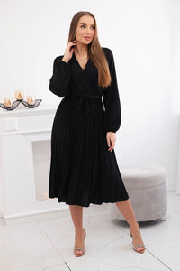 Dress tied with a pleated hem 1027M / – Black цвет / color | Lexline Fashion