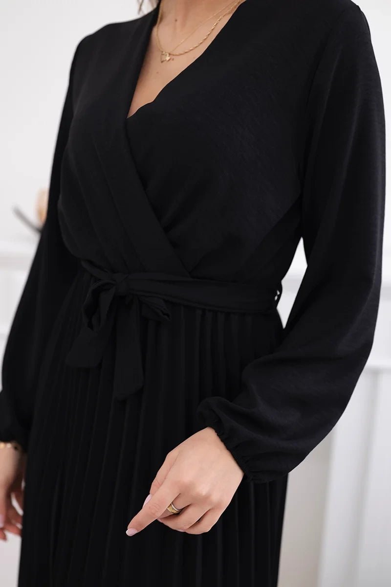 Dress tied with a pleated hem 1027M / – Black цвет / color | Lexline Fashion