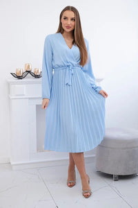 Dress tied with a pleated hem 1027M / – Blue цвет / color | Lexline Fashion