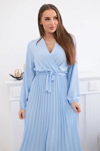 Dress tied with a pleated hem 1027M / – Blue цвет / color | Lexline Fashion