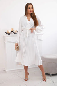 Dress tied with a pleated hem 1027M / – Ecru цвет / color | Lexline Fashion