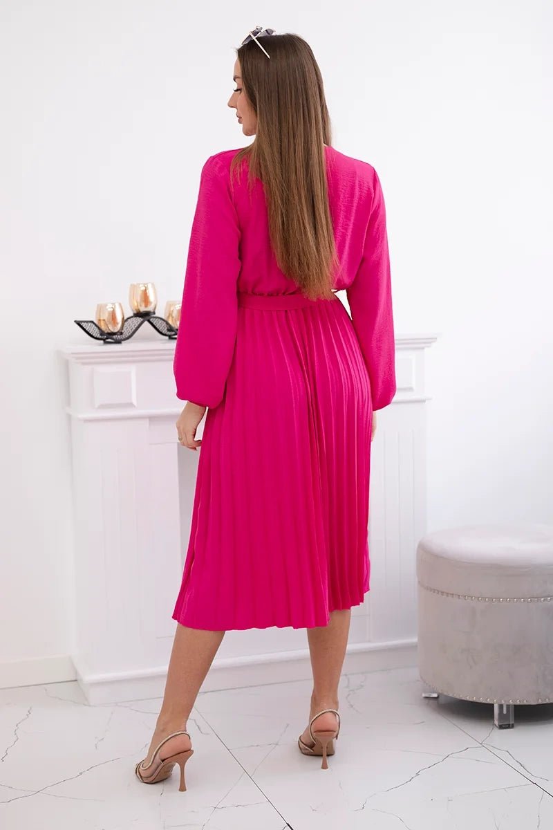 Dress tied with a pleated hem 1027M / – Fuchsia цвет / color | Lexline Fashion