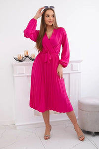 Dress tied with a pleated hem 1027M / – Fuchsia цвет / color | Lexline Fashion