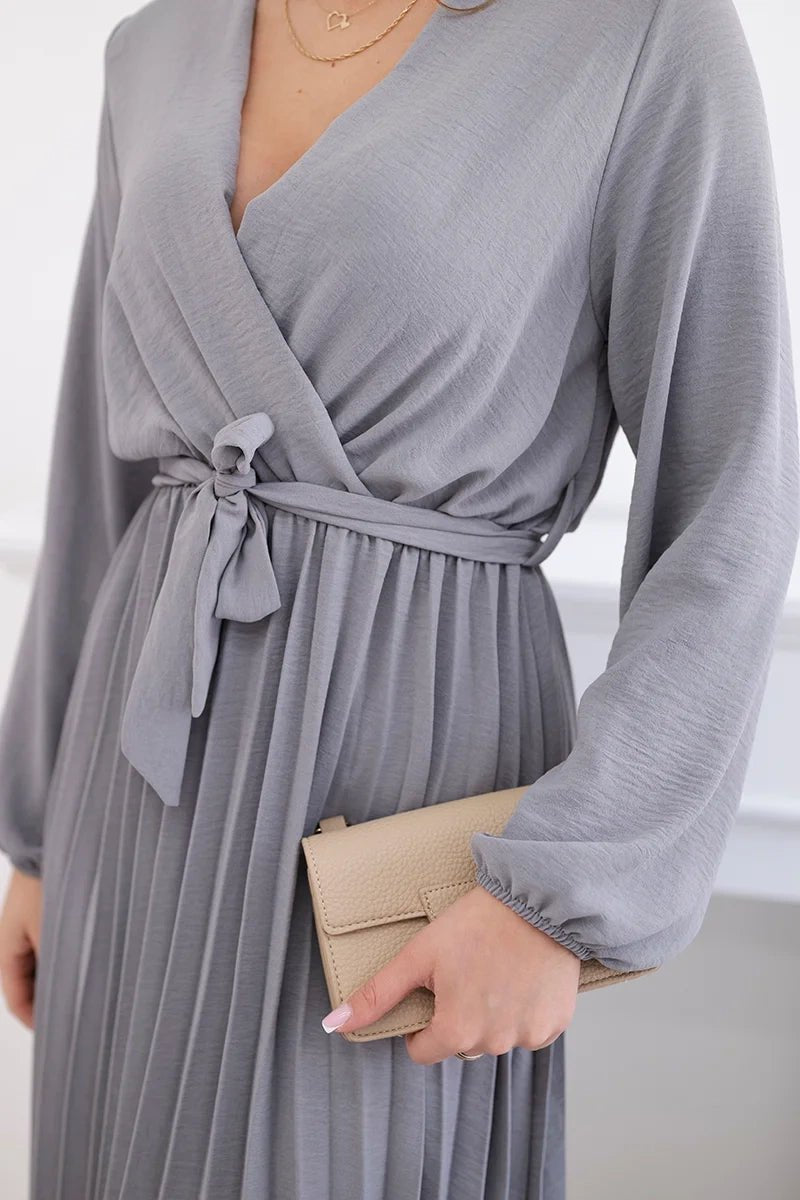 Dress tied with a pleated hem 1027M / – Gray цвет / color | Lexline Fashion