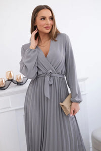 Dress tied with a pleated hem 1027M / – Gray цвет / color | Lexline Fashion