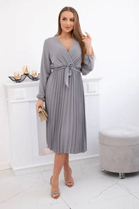 Dress tied with a pleated hem 1027M / – Gray цвет / color | Lexline Fashion