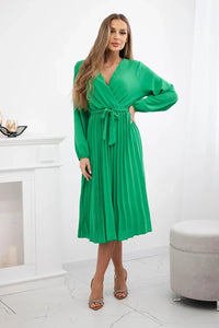 Dress tied with a pleated hem 1027M / – Green цвет / color | Lexline Fashion