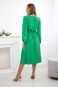 Dress tied with a pleated hem 1027M / – Green цвет / color | Lexline Fashion