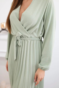 Dress tied with a pleated hem 1027M / – Khaki || Light цвет / color | Lexline Fashion