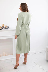 Dress tied with a pleated hem 1027M / – Khaki || Light цвет / color | Lexline Fashion