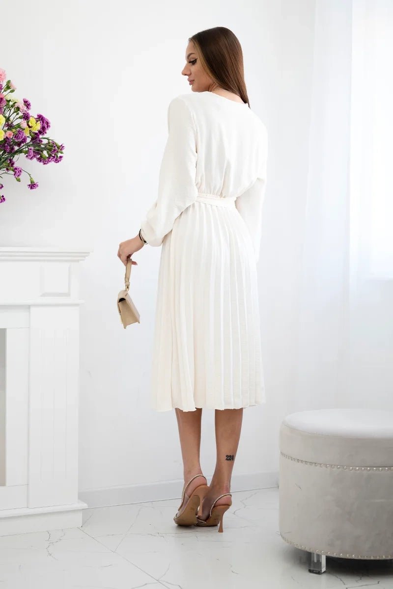Dress tied with a pleated hem 1027M / – Light || Beige цвет / color | Lexline Fashion