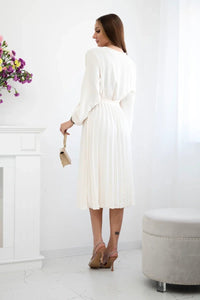 Dress tied with a pleated hem 1027M / – Light || Beige цвет / color | Lexline Fashion
