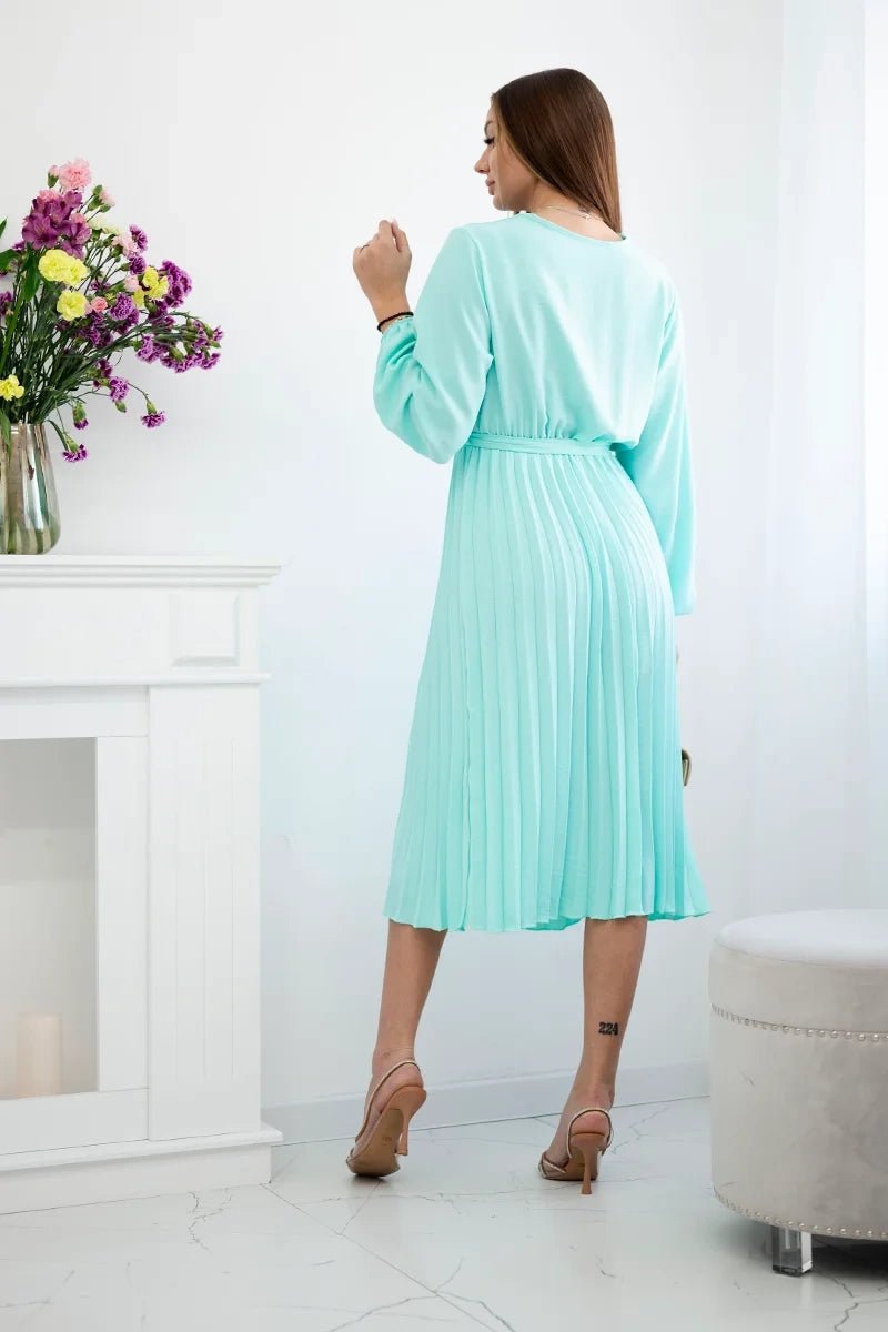 Dress tied with a pleated hem 1027M / – Light || Mint цвет / color | Lexline Fashion