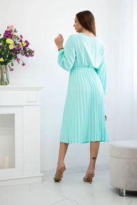 Dress tied with a pleated hem 1027M / – Light || Mint цвет / color | Lexline Fashion