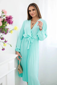 Dress tied with a pleated hem 1027M / – Light || Mint цвет / color | Lexline Fashion