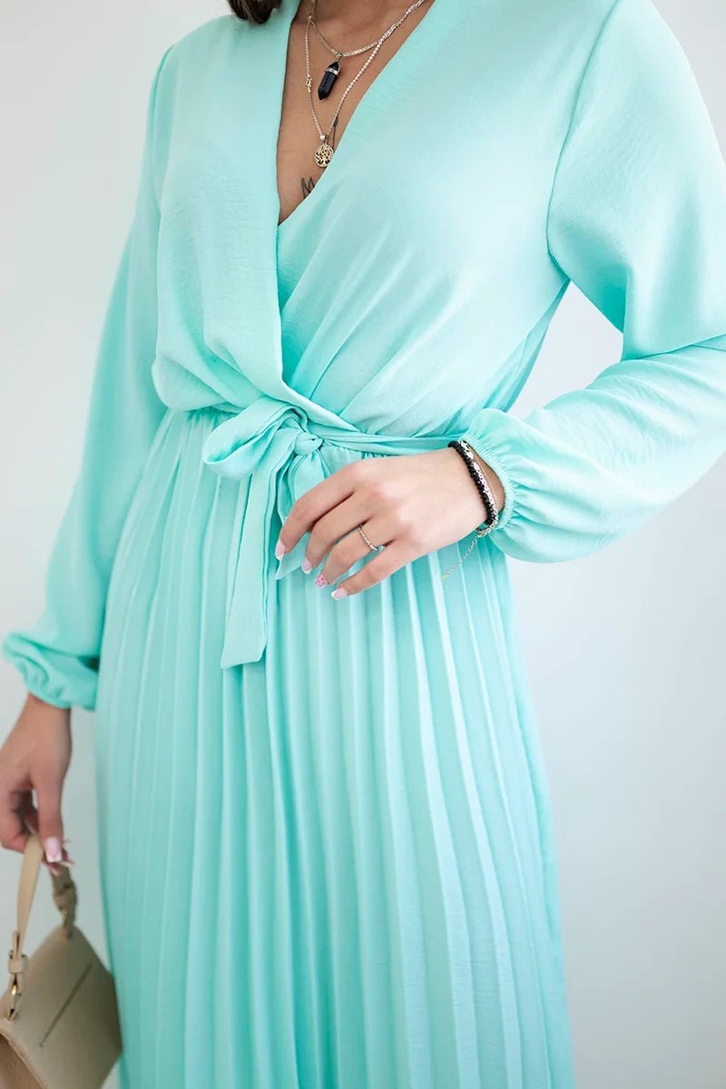 Dress tied with a pleated hem 1027M / – Light || Mint цвет / color | Lexline Fashion