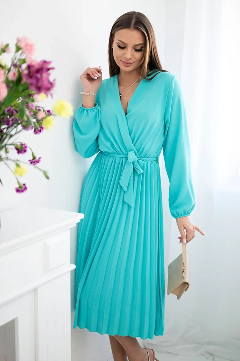 Dress tied with a pleated hem 1027M / – Mint цвет / color | Lexline Fashion