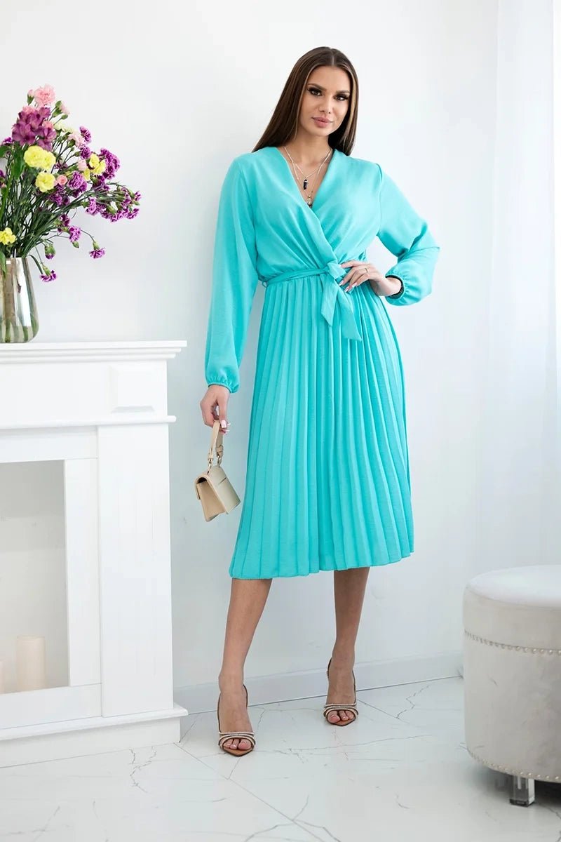 Dress tied with a pleated hem 1027M / – Mint цвет / color | Lexline Fashion