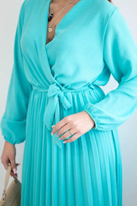 Dress tied with a pleated hem 1027M / – Mint цвет / color | Lexline Fashion