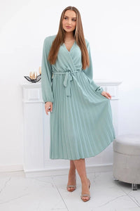 Dress tied with a pleated hem 1027M / – Mint || Dark цвет / color | Lexline Fashion