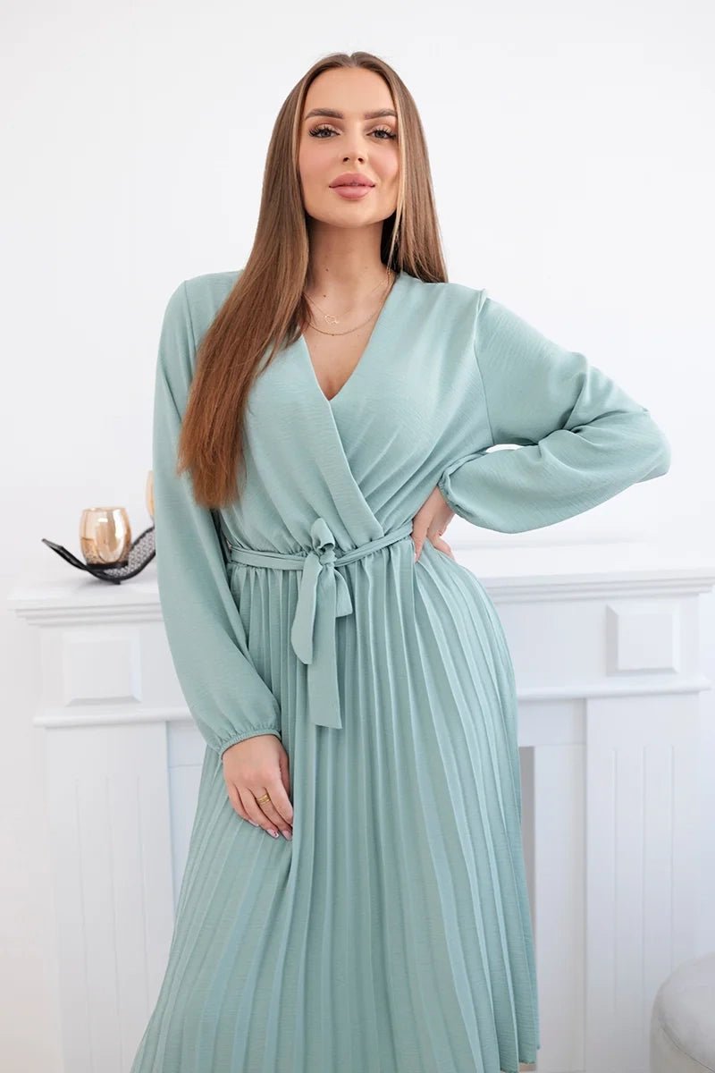 Dress tied with a pleated hem 1027M / – Mint || Dark цвет / color | Lexline Fashion