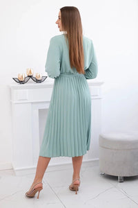 Dress tied with a pleated hem 1027M / – Mint || Dark цвет / color | Lexline Fashion