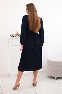 Dress tied with a pleated hem 1027M / – Navy blue цвет / color | Lexline Fashion