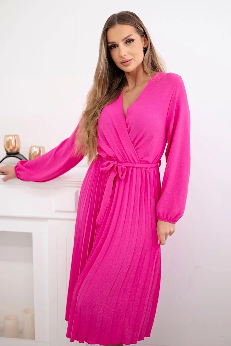 Dress tied with a pleated hem 1027M / – Pink цвет / color | Lexline Fashion