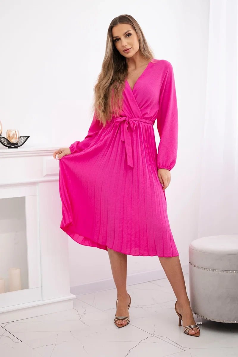 Dress tied with a pleated hem 1027M / – Pink цвет / color | Lexline Fashion