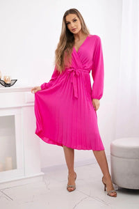 Dress tied with a pleated hem 1027M / – Pink цвет / color | Lexline Fashion