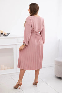 Dress tied with a pleated hem 1027M / – Pink || Dark цвет / color | Lexline Fashion