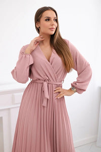 Dress tied with a pleated hem 1027M / – Pink || Dark цвет / color | Lexline Fashion