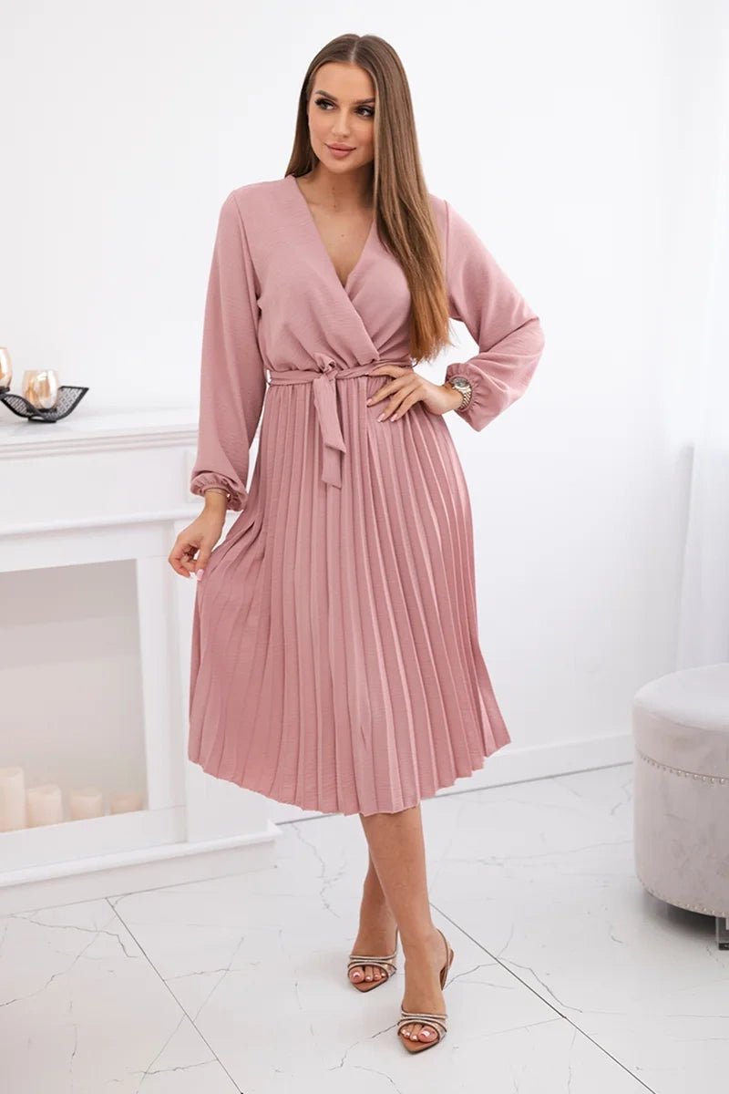 Dress tied with a pleated hem 1027M / – Pink || Dark цвет / color | Lexline Fashion