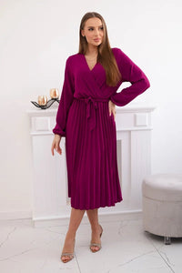 Dress tied with a pleated hem 1027M / – Plum цвет / color | Lexline Fashion
