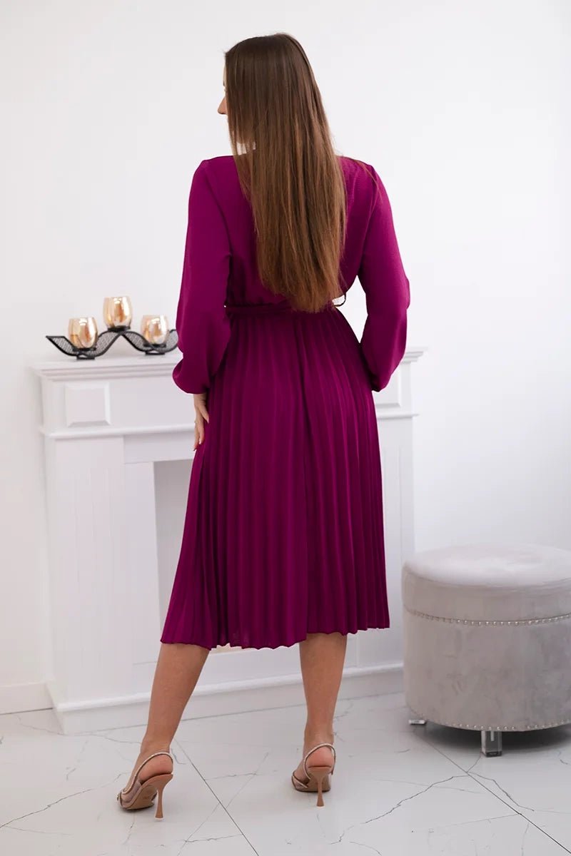 Dress tied with a pleated hem 1027M / – Plum цвет / color | Lexline Fashion